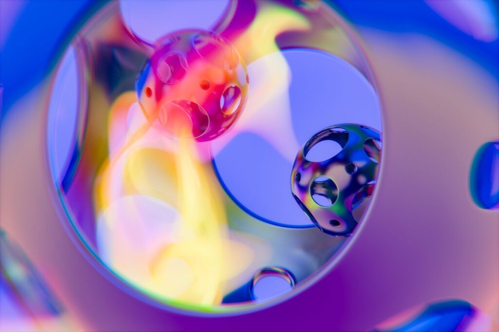 Colorful 3D spheres with neon hues create an abstract visual experience.